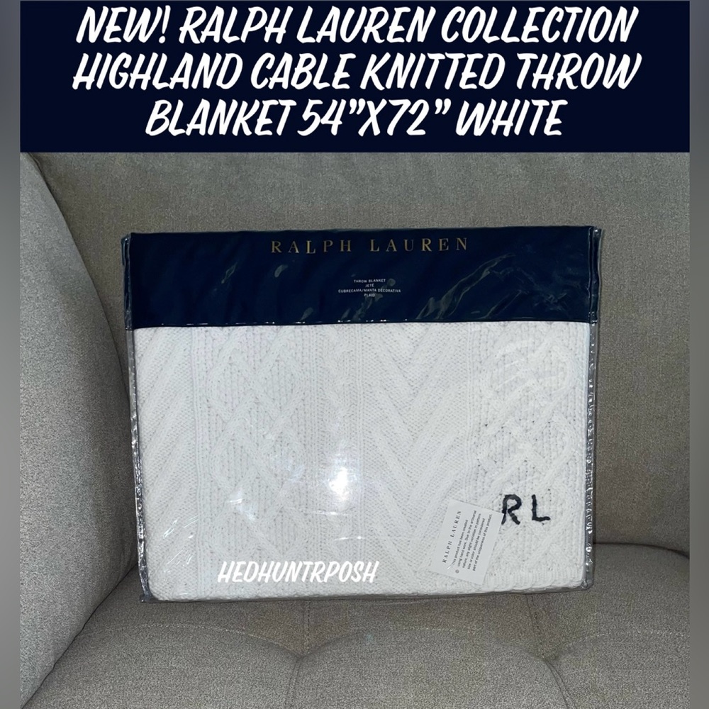 🎉HP🎉New! Ralph Lauren Collection Highland Cable Knitted Blanket 54”x72” White